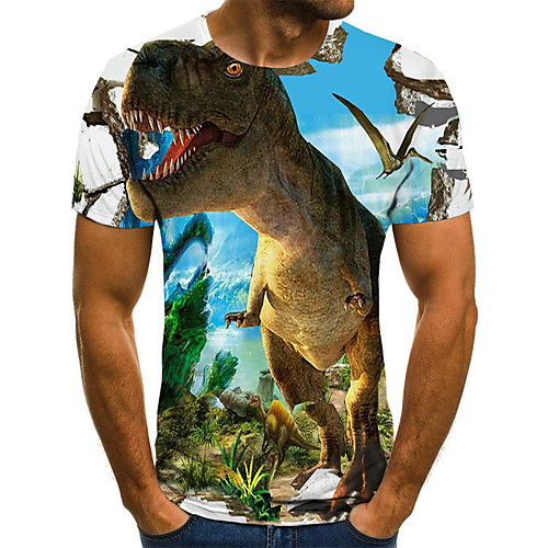 

Men's Plus Size Geometric Color Block Print T-shirt Street chic Exaggerated Holiday Going out Round Neck Rainbow / Short Sleeve