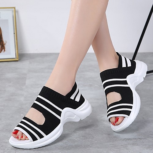 

Women's Sandals Flat Heel Open Toe Knit Summer White / Black