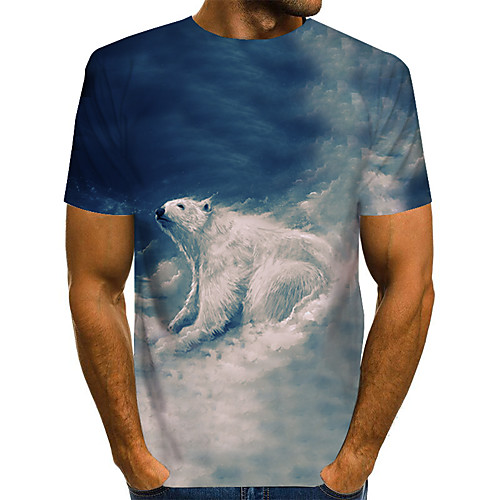

Men's Plus Size Color Block Rainbow Print T-shirt Basic Exaggerated Daily Weekend Round Neck Blue / Short Sleeve
