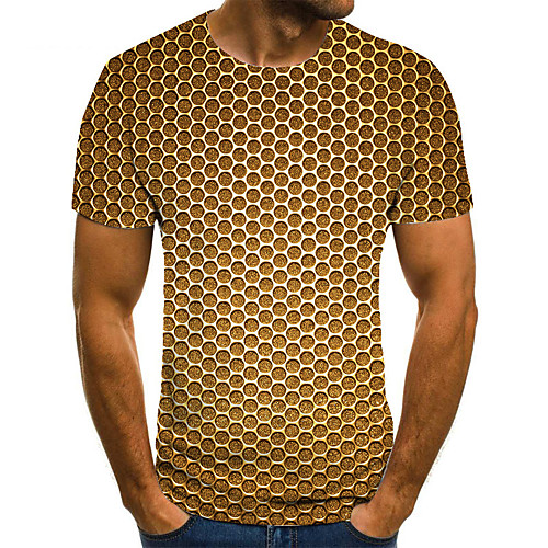 

Men's Plus Size 3D Print T-shirt Basic Daily Round Neck Gold / Gray / Short Sleeve