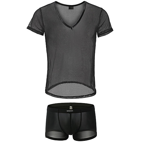 

Men's Mesh Suits Nightwear Solid Colored Black M L XL