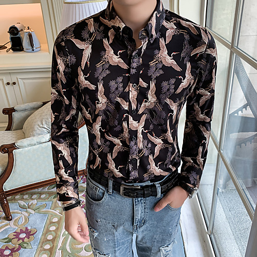 

Men's Daily Going out Basic / Elegant Shirt - Color Block Black