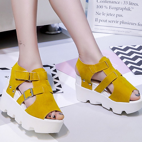 

Women's Sandals Wedge Heel Peep Toe PU Summer Yellow / White / Black