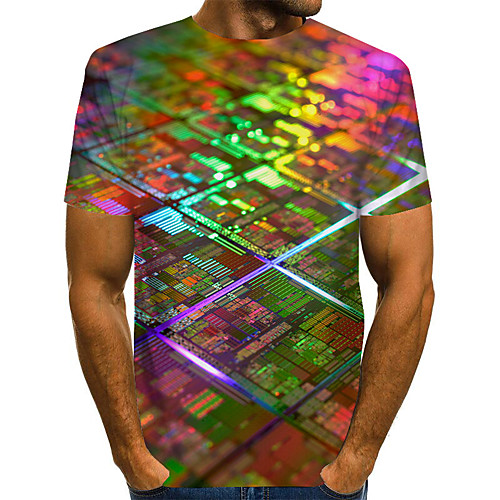 

Men's Daily Weekend Basic / Exaggerated T-shirt - Color Block / Rainbow / Abstract Print Rainbow