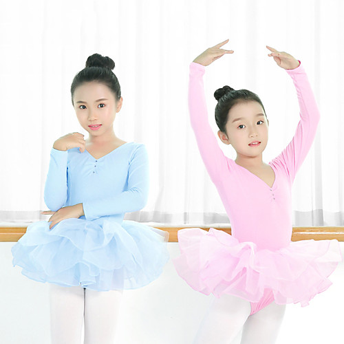 

Kids' Dancewear Dresses Girls' Training / Performance Cotton Blend Cascading Ruffles Long Sleeve Dress
