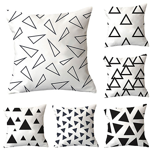 

6 pcs Polyester Pillow Cover, Geometric Geometic Simple Classic Square Traditional Classic