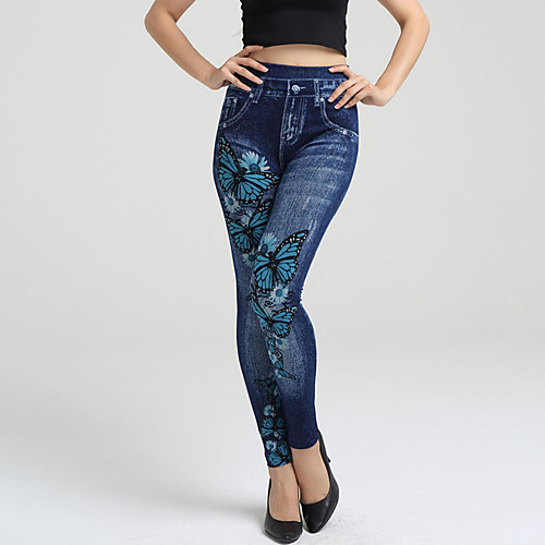 

Women's Causal / Yoga Basic Legging - Floral Low Waist Navy Blue One-Size