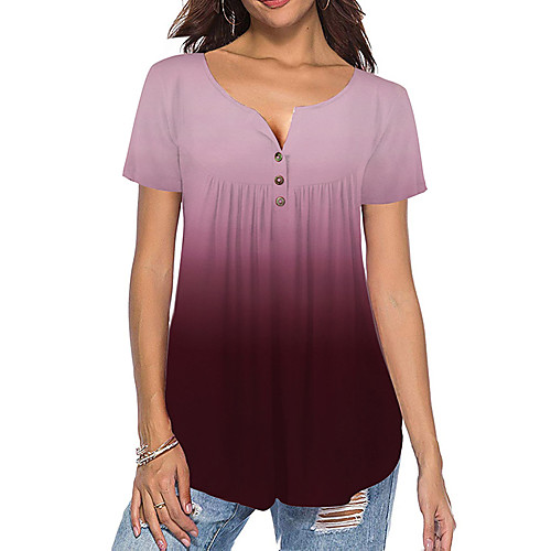 

Women's Daily Going out T-shirt - Color Block / Solid Colored Patchwork Red