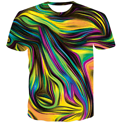

Men's Daily T-shirt - 3D / Rainbow Print Round Neck Rainbow / Short Sleeve / Summer