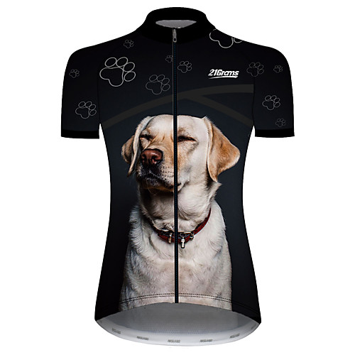 

21Grams Women's Short Sleeve Cycling Jersey Black / White Dog Animal Bike Jersey Top Mountain Bike MTB Road Bike Cycling UV Resistant Breathable Quick Dry Sports Clothing Apparel / Stretchy