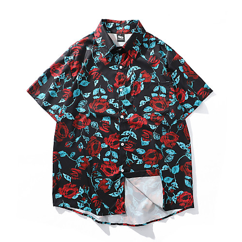 

Men's Daily Basic Shirt - Floral Print Black