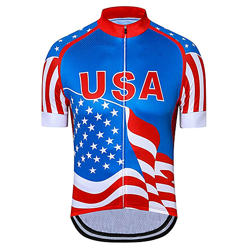 

21Grams Men's Short Sleeve Cycling Jersey RedBlue American / USA Stars National Flag Bike Jersey Top Mountain Bike MTB Road Bike Cycling UV Resistant Breathable Quick Dry Sports Clothing Apparel