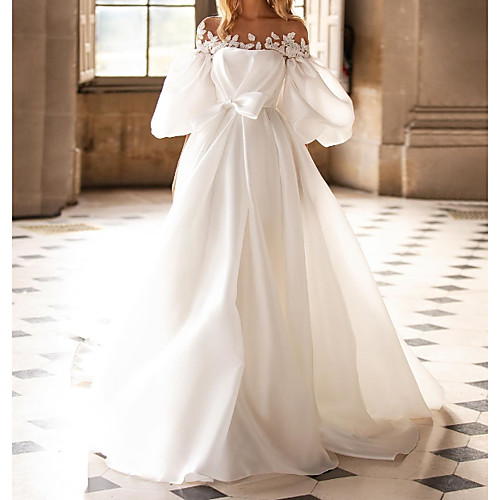 

Two Piece / A-Line Strapless Sweep / Brush Train Organza Half Sleeve Country Plus Size Wedding Dresses with Bow(s) / Appliques 2020