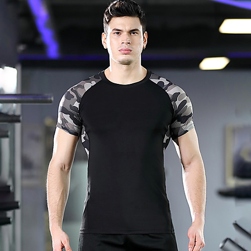

Men's Daily Sports Basic / Street chic T-shirt - Geometric / Color Block / Camo / Camouflage Black & White, Patchwork / Print Army Green