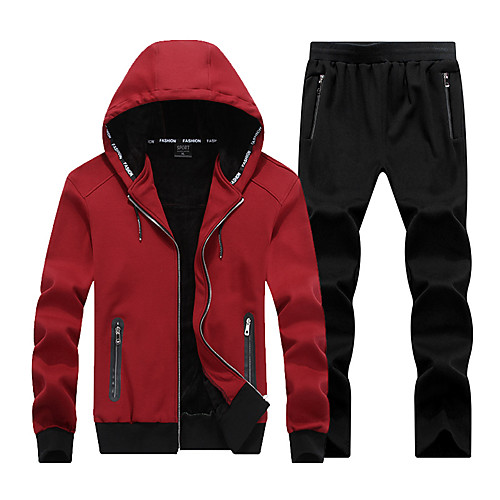 

Men's 2-Piece Full Zip Cotton Tracksuit Sweatsuit Jogging Suit 2pcs Winter Hooded Running Fitness Jogging Thermal / Warm Breathable Soft Sportswear Athletic Clothing Set Long Sleeve Activewear