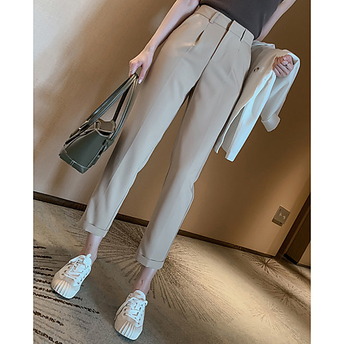 

Women's Basic Chinos Pants - Solid Colored Black Beige Gray S M L