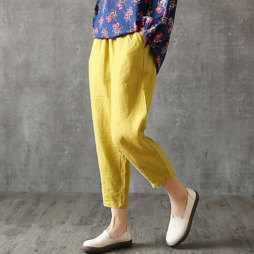 

Women's Basic Sweatpants Pants - Solid Colored Yellow Orange Khaki M L XL