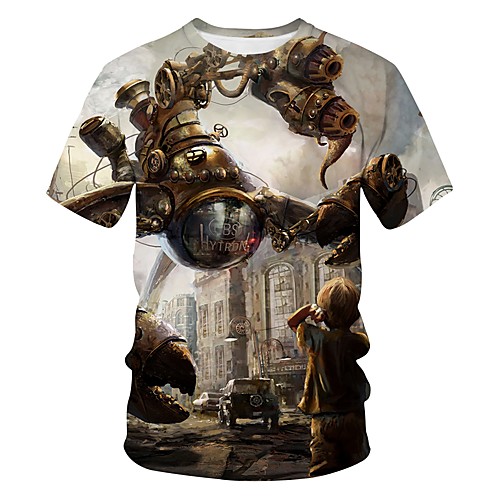 

Men's Color Block 3D Print T-shirt Street chic Exaggerated Going out Club Round Neck Gray / Short Sleeve
