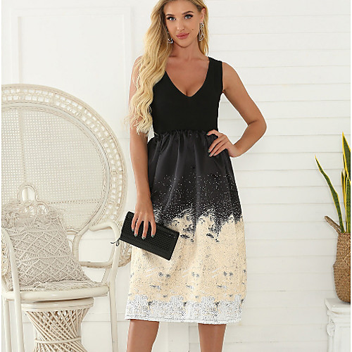 

Women's Beige Dress Elegant Sheath Print S M