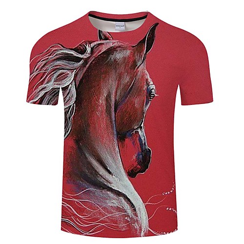 

Men's Daily Going out Exaggerated T-shirt - 3D / Animal Horse, Print Red