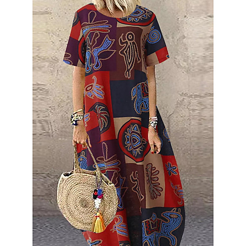 

Women's Yellow Gray Dress Loose Print L XL