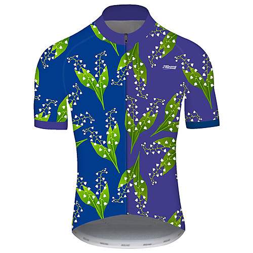 

21Grams Men's Short Sleeve Cycling Jersey Blue Floral Botanical Bike Jersey Top Mountain Bike MTB Road Bike Cycling UV Resistant Breathable Quick Dry Sports Clothing Apparel / Stretchy