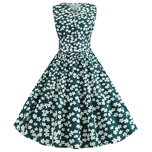 

Women's Army Green Dress Street chic Party Daily A Line Floral Print Patchwork Print S M