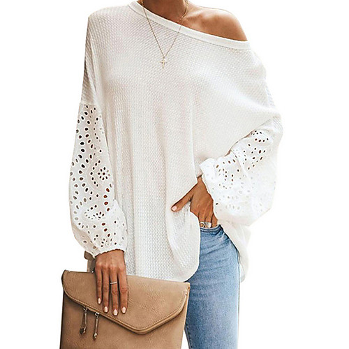 

Women's Daily Loose Blouse - Solid Colored Cut Out Blue
