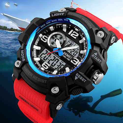 

SKMEI Men's Sport Watch Military Watch Wrist Watch Japanese Digital Quilted PU Leather Black / Green / Khaki 50 m Water Resistant / Waterproof Alarm Calendar / date / day Analog - Digital Luxury -