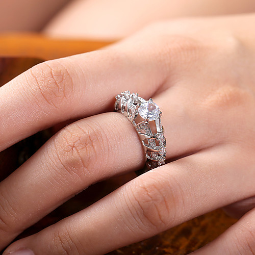 

Women's Ring Belle Ring AAA Cubic Zirconia 1pc White Copper Silver-Plated Irregular Statement Luxury Party Evening Gift Jewelry Hollow Out Wearable