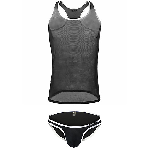 

Men's Mesh Suits Nightwear Solid Colored White Black M L XL