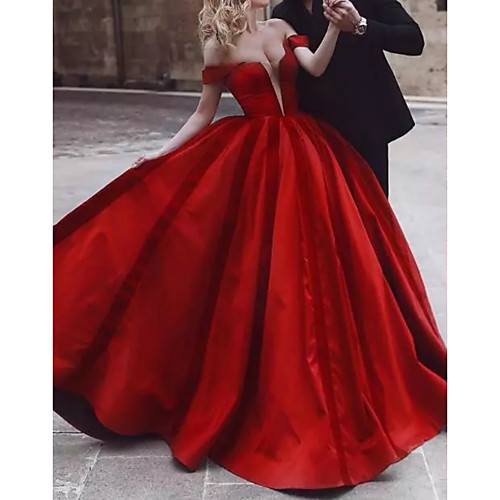 

Ball Gown Off Shoulder Floor Length Polyester Cap Sleeve Country Plus Size / Red Wedding Dresses with Draping 2020