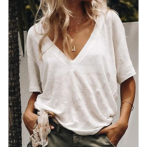 

Women's Daily Cotton T-shirt - Solid Colored V Neck Yellow