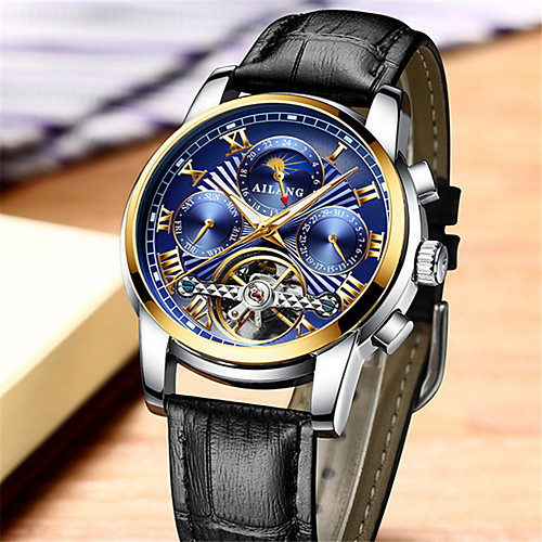 

Men's Mechanical Watch Automatic self-winding Stainless Steel 30 m Water Resistant / Waterproof Day Date Analog Casual Fashion - Golden / Brown Black / Silver BlackGloden One Year Battery Life