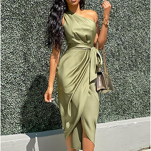 

Women's Green Dress Elegant Sheath Solid Color S M