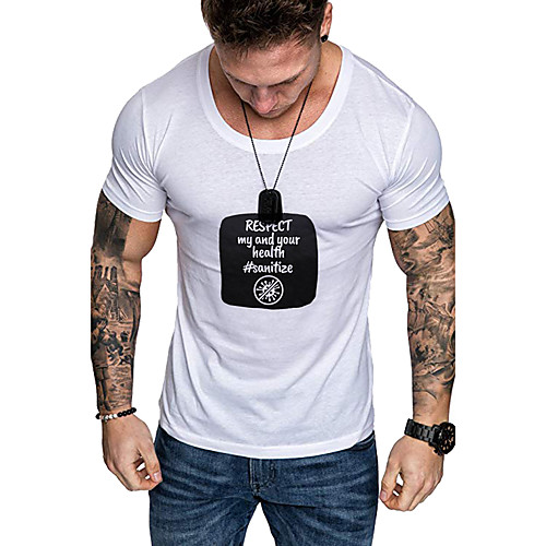 

Men's Daily Sports Business / Basic T-shirt - Solid Colored / Letter Black & White, Print Yellow