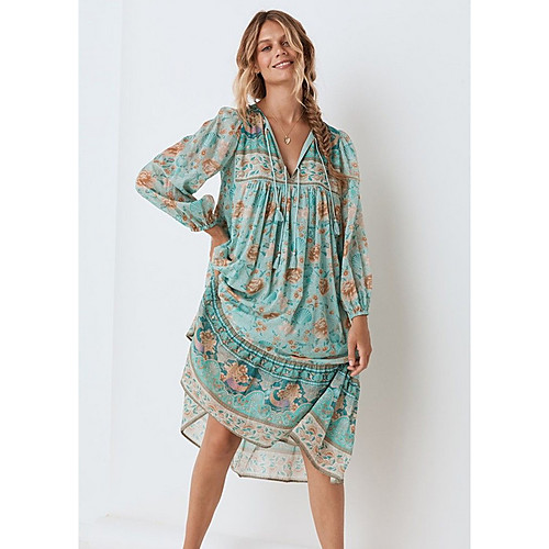 

Women's Yellow Green Dress Sundress Print S M