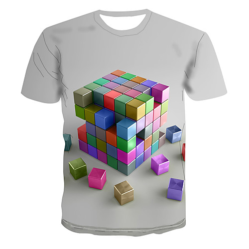 

Men's Color Block 3D Print T-shirt Street chic Punk & Gothic Club Weekend Round Neck White / Short Sleeve