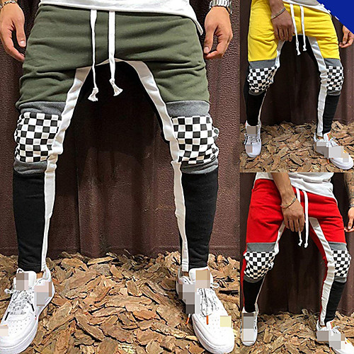 

Men's Jogger Pants Joggers Running Pants Track Pants Sports Pants Patchwork Drawstring Cotton Sports Winter Bottoms Running Jogging Training Breathable Moisture Wicking Soft Color Block Yellow Red