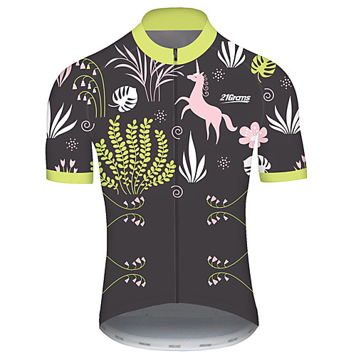 

21Grams Men's Short Sleeve Cycling Jersey GrayGreen Unicorn Animal Floral Botanical Bike Jersey Top Mountain Bike MTB Road Bike Cycling UV Resistant Breathable Quick Dry Sports Clothing Apparel