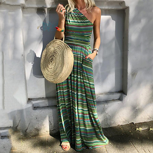 

Women's Green Dress A Line Striped S M