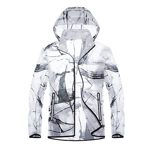 

Men's Daily / Sports Basic Spring & Fall / Spring & Summer Regular Jacket, Geometric / Color Block Hooded Long Sleeve Nylon Print White / Black