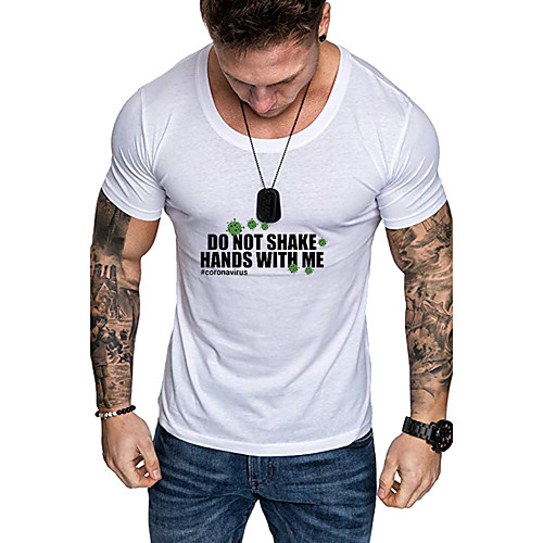 

Men's Daily Sports Business / Basic T-shirt - Solid Colored / Letter Black & White, Print Yellow
