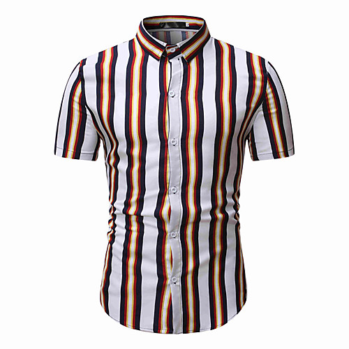 

Men's Work Basic / Elegant Shirt - Striped / Color Block Patchwork White