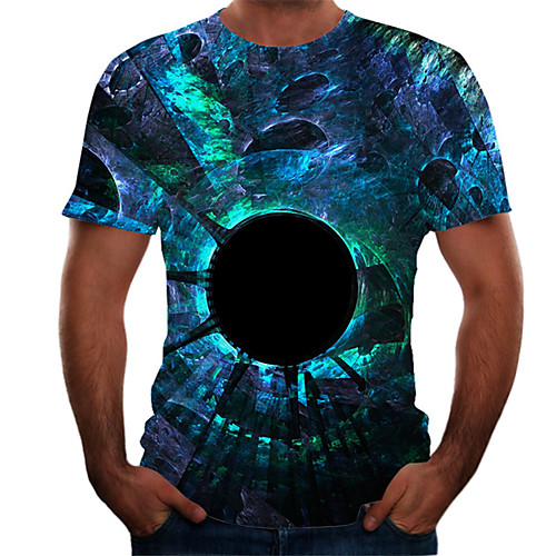 

Men's Daily Basic T-shirt - Color Block / 3D Print Green