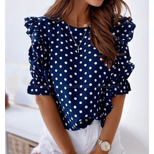 

Women's Daily Shirt - Polka Dot Print / Lace Trims Blushing Pink