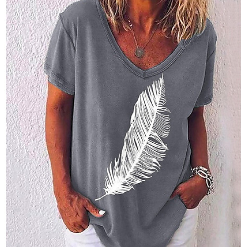 

Women's Cartoon Print T-shirt Daily V Neck Purple / Red / White / Black / Gray / Light Blue