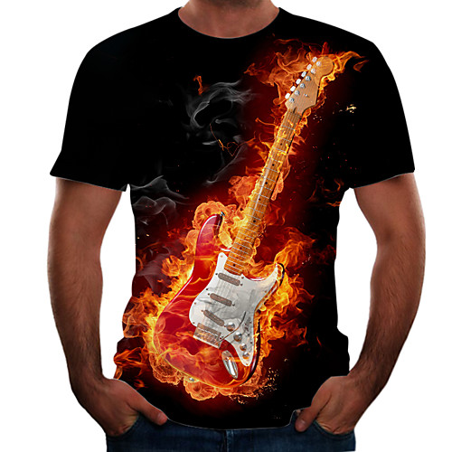 

Men's Daily Going out Basic / Street chic T-shirt - Color Block / Flame / Simulation Print Rainbow