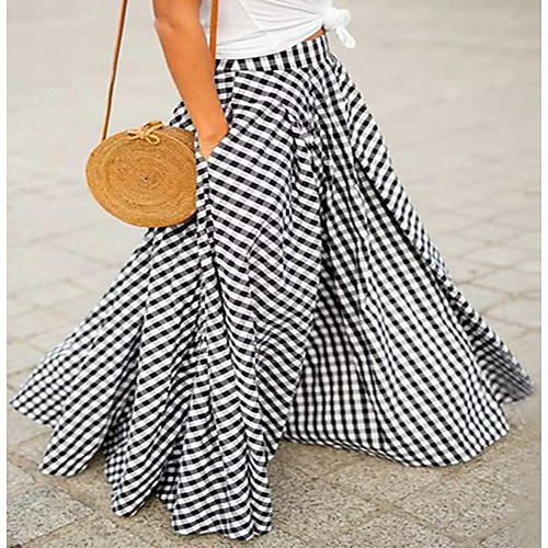 

Women's Basic Swing Skirts - Check Blue Black S M L