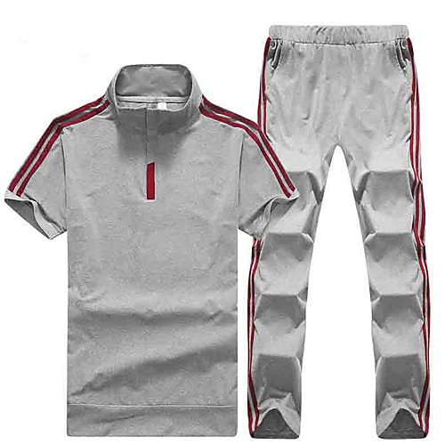 

Men's Daily Sports Set - Striped / Solid Colored Red
